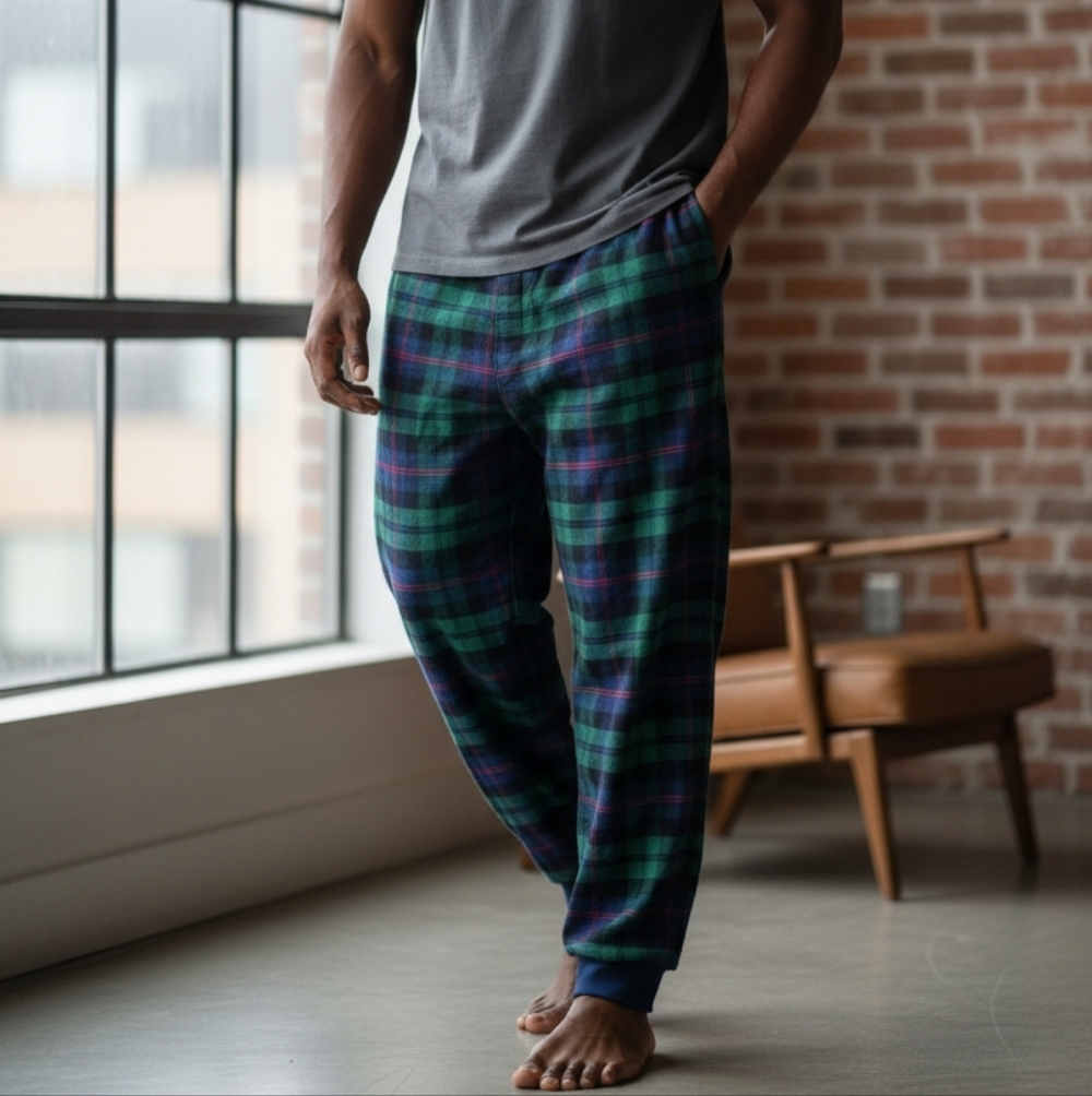 Old Navy Flannel Jogger Pants Mens XXL Blackwatch Plaid Lounge Pajama New